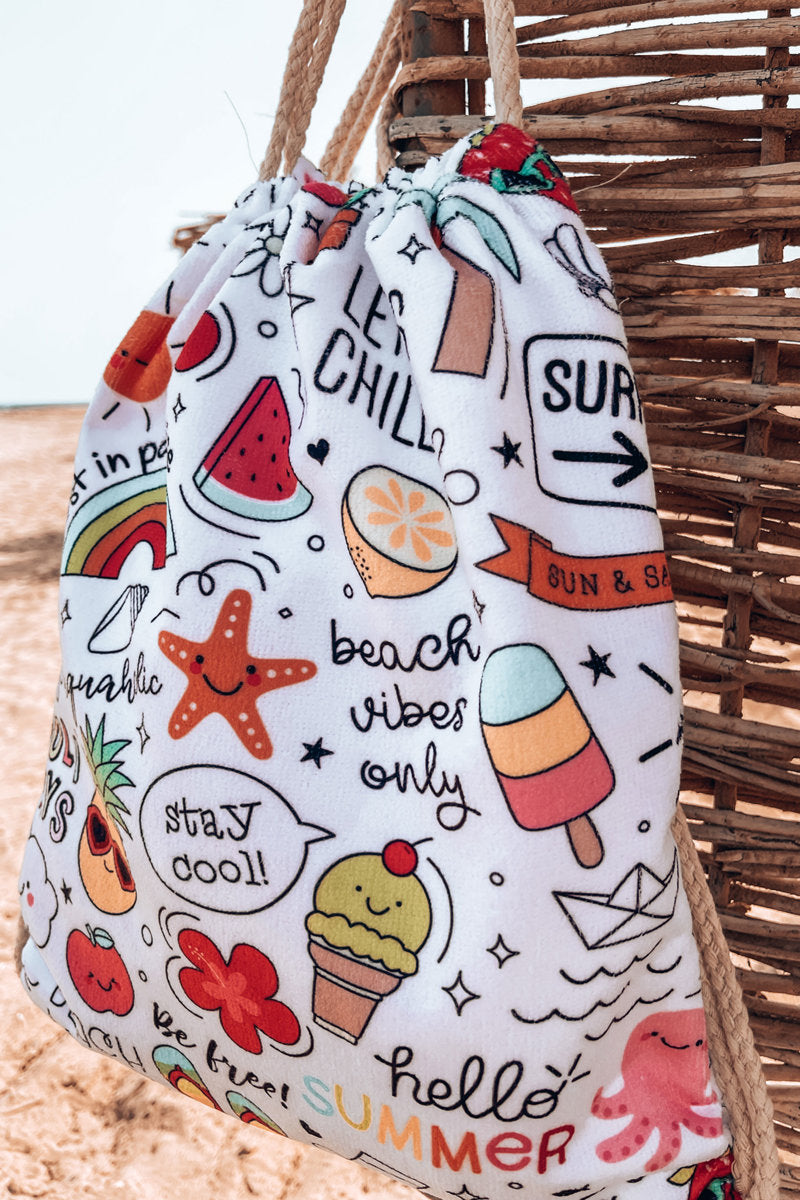 Backpack Bag Towel 3in1 Colorful Print White