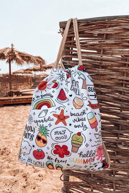 Backpack Bag Towel 3in1 Colorful Print White