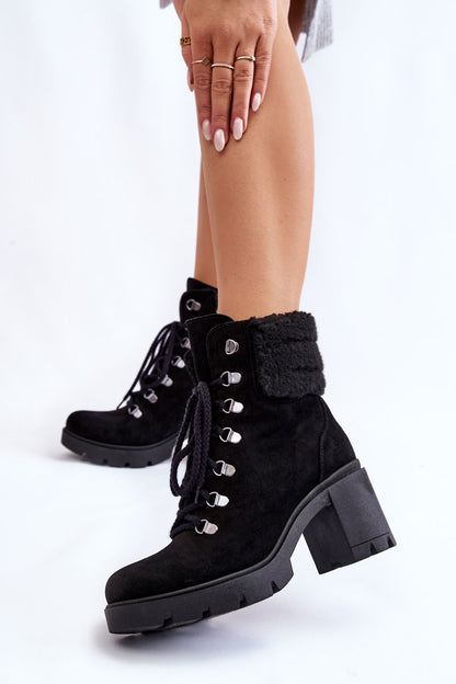 Women's Suede High Heel Boots Black Avely-4