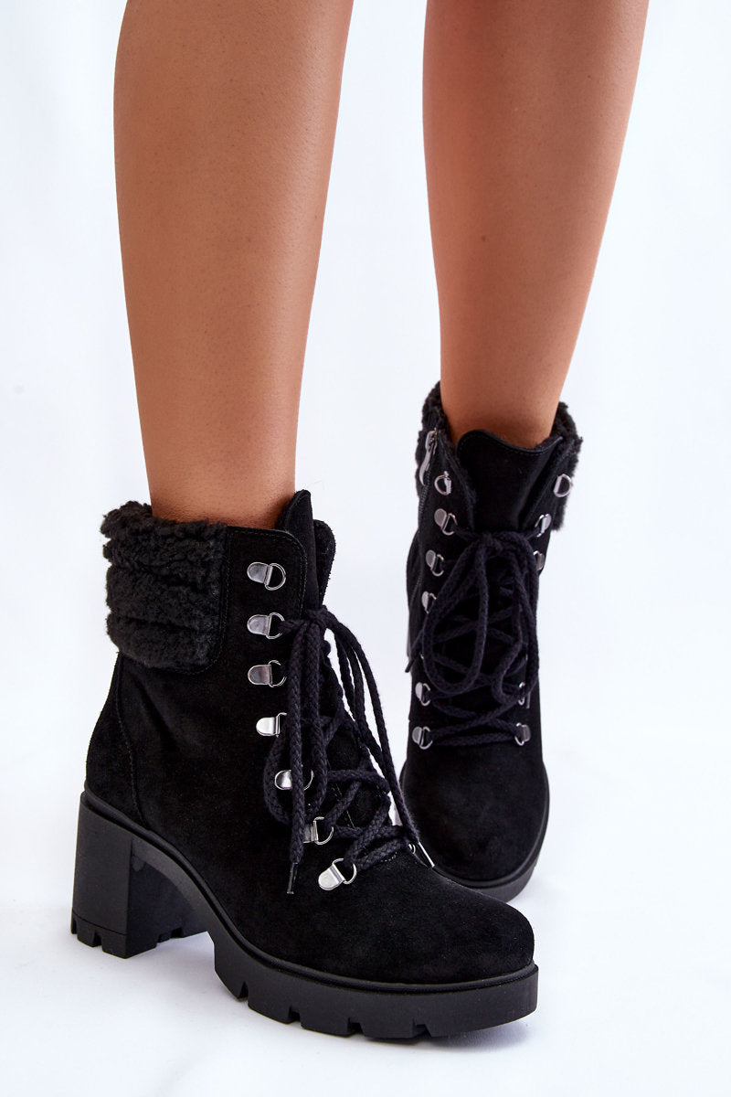 Women's Suede High Heel Boots Black Avely-3