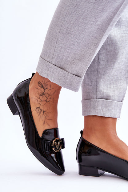 Patent Low Heel Loafers Black Asselia