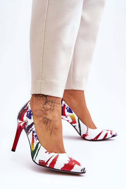 Fashionable Leather High Heels Lewski Shoes White-red