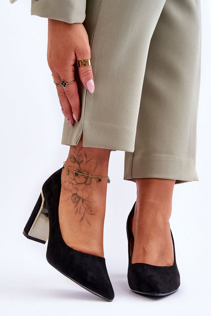 Classic Suede Pumps On A Decorative Heel Black Elizabeth