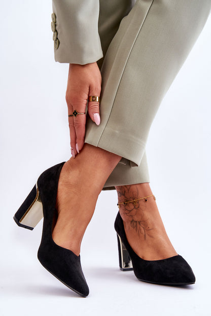 Classic Suede Pumps On A Decorative Heel Black Elizabeth