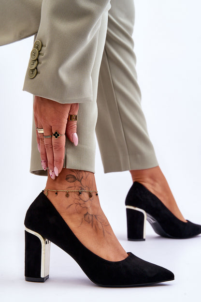 Classic Suede Pumps On A Decorative Heel Black Elizabeth