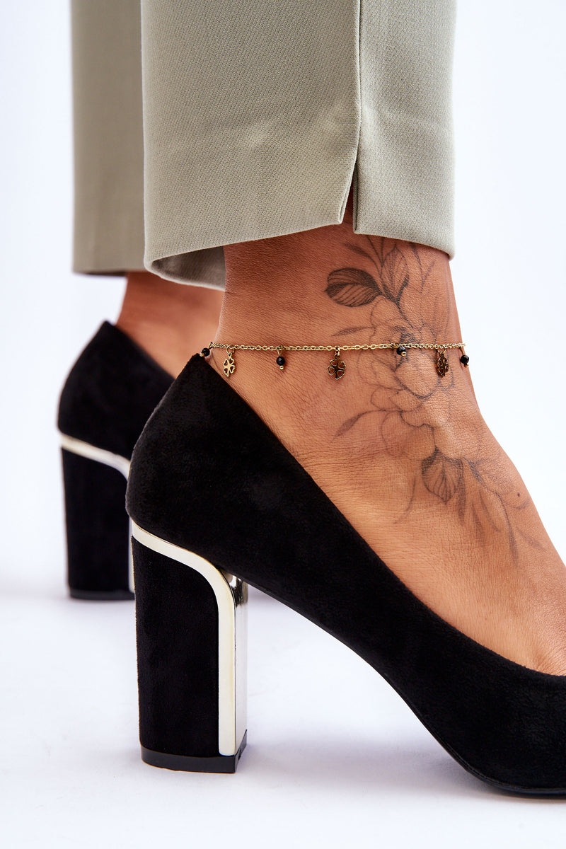 Classic Suede Pumps On A Decorative Heel Black Elizabeth