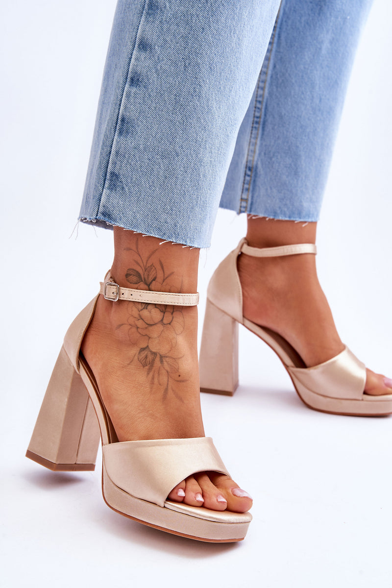 Satin Sandals On Chunky Heels Beige Eternity-4