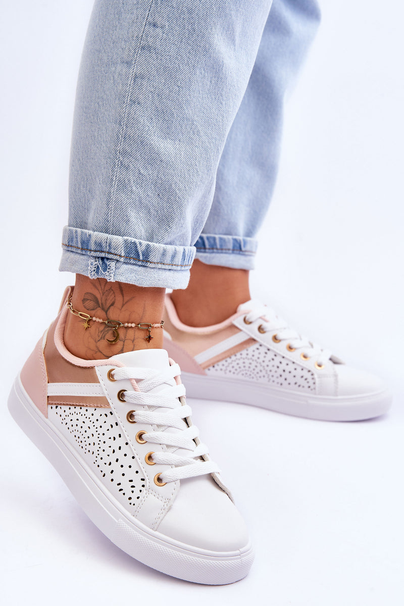 Classic Sports Shoes With Openwork Pattern White-Rose-Gold Happier-2