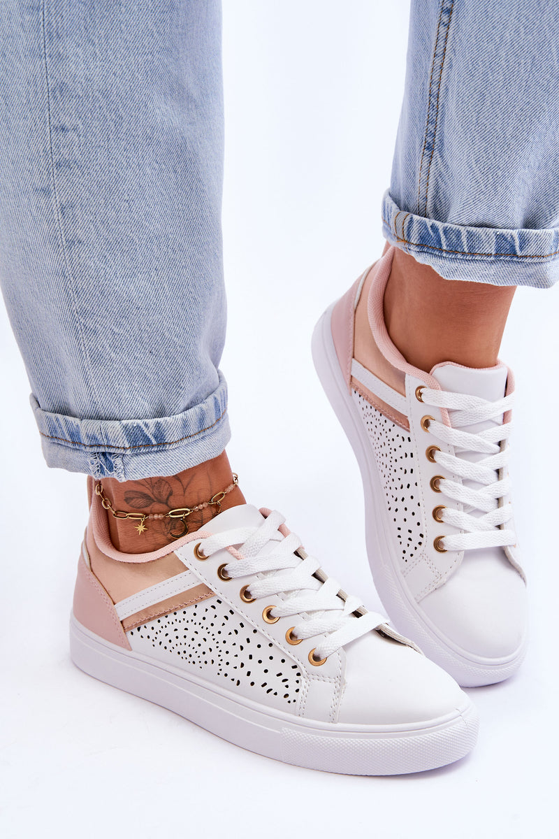 Classic Sports Shoes With Openwork Pattern White-Rose-Gold Happier-3