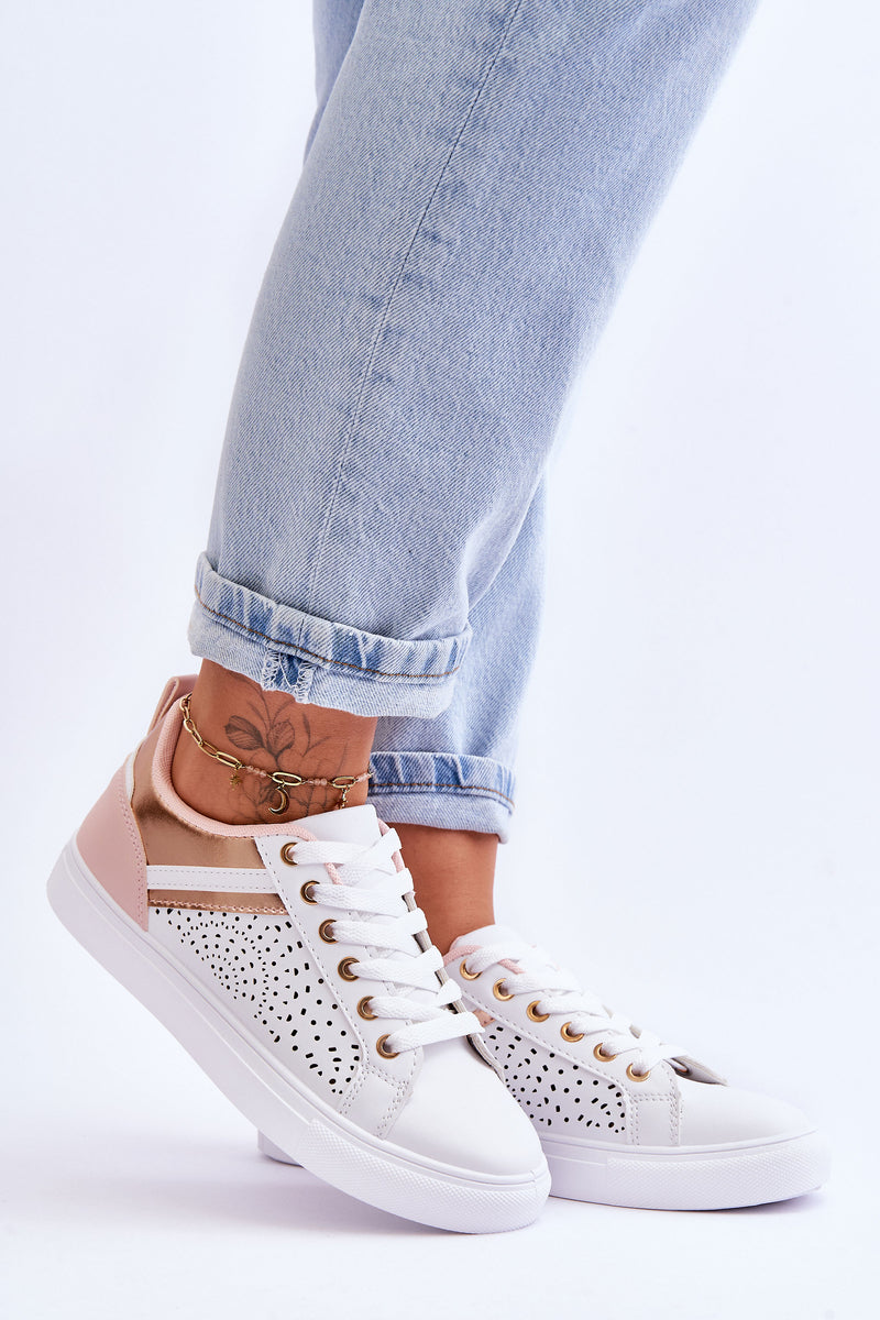 Classic Sports Shoes With Openwork Pattern White-Rose-Gold Happier-4