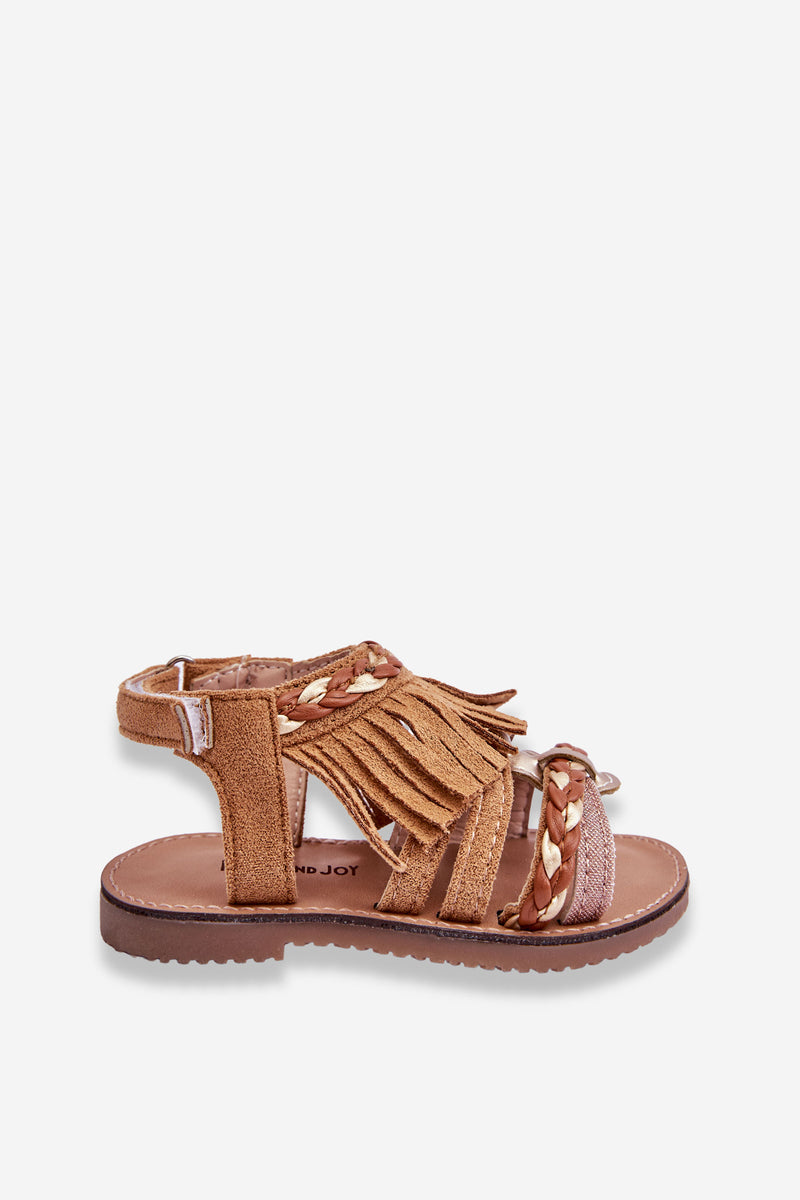 Children's Velcro Sandals With Tassels Brown Missy-1