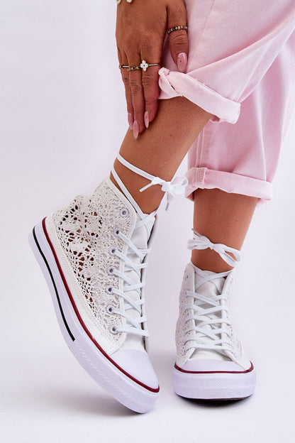 Women's Lace High Sneakers White Cornella-0