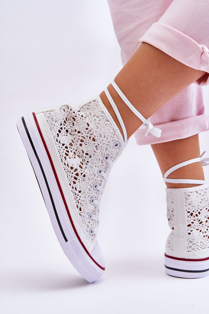 Women's Lace High Sneakers White Cornella-5