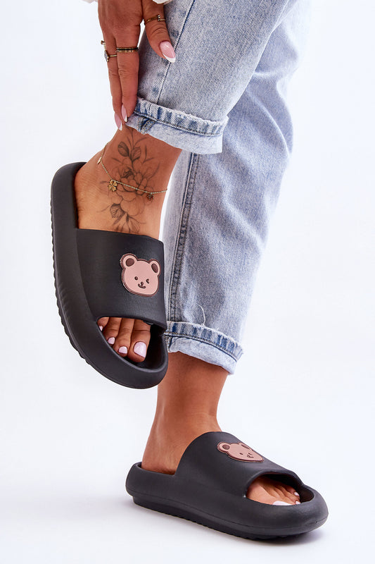 Light Women's Foam Slippers With Teddy Bear Black Lia-0