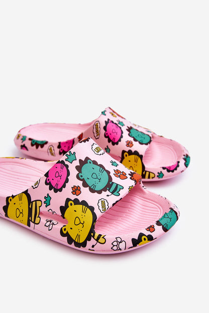 Children's Light Foam Slippers Lion Motif Dark pink Esther-4