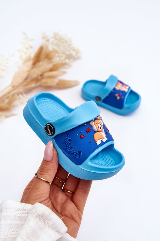 Light Children's Slides Sandals With Animal Motif Blue Rico-3