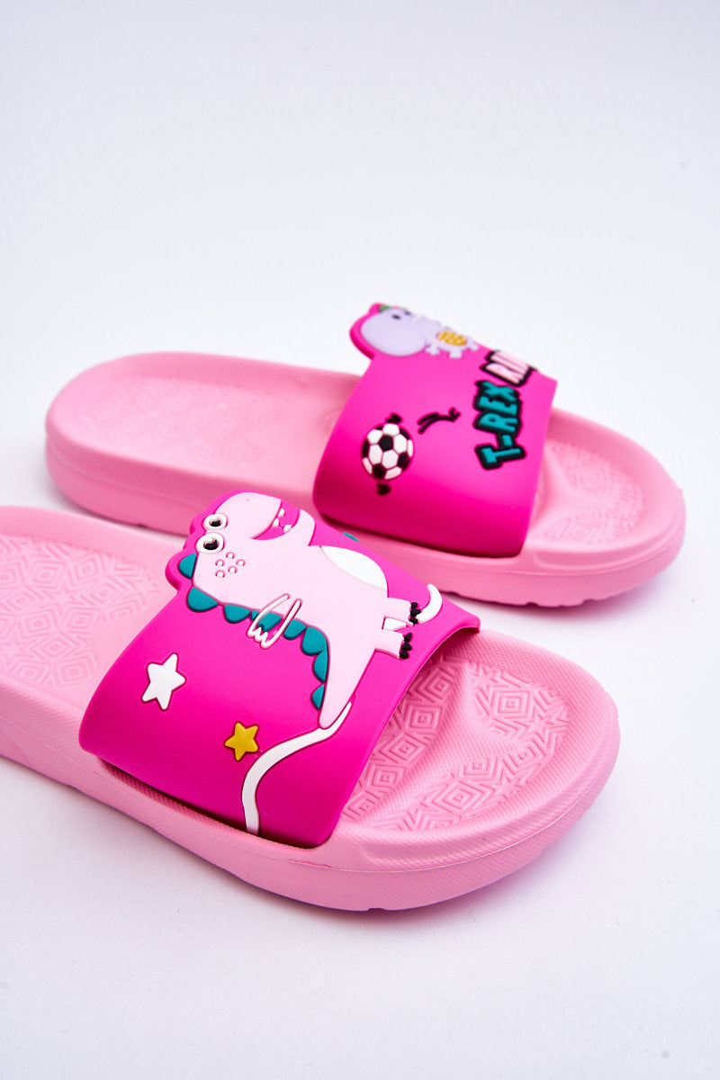 Children's Dinosaur T-Rex Slides Pink Bernis-2