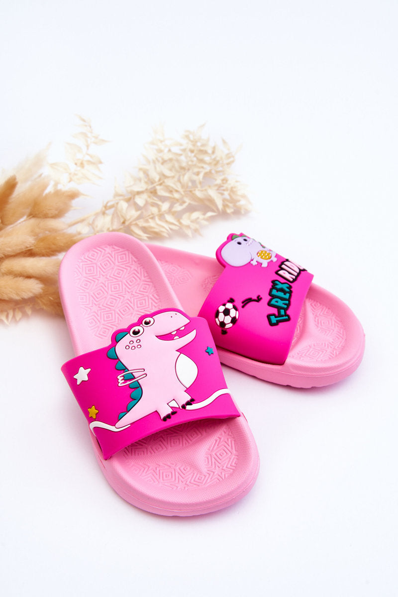 Children's Dinosaur T-Rex Slides Pink Bernis-3