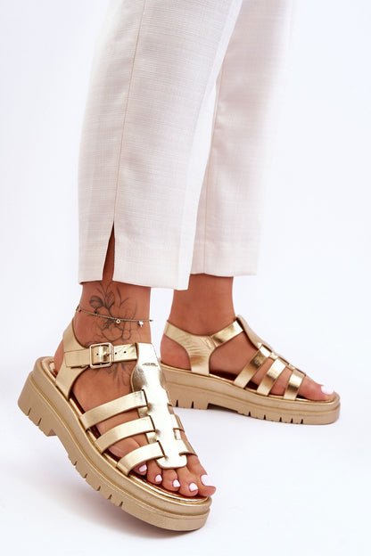 Leather Flat Sandals with Straps gold Diosa-2